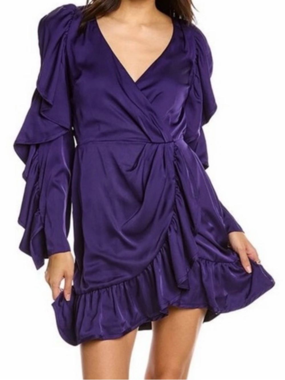 AMUR Deep Purple Ruffle Wrap Mini Dress